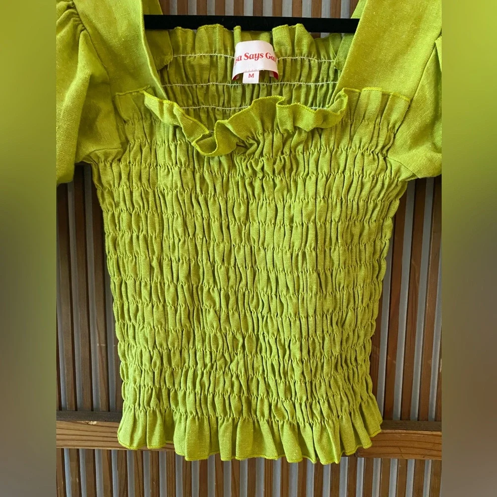 Lisa Says Gah Smocked Toni Top in Chartreuse M; limited edition! - Picture 7 of 12